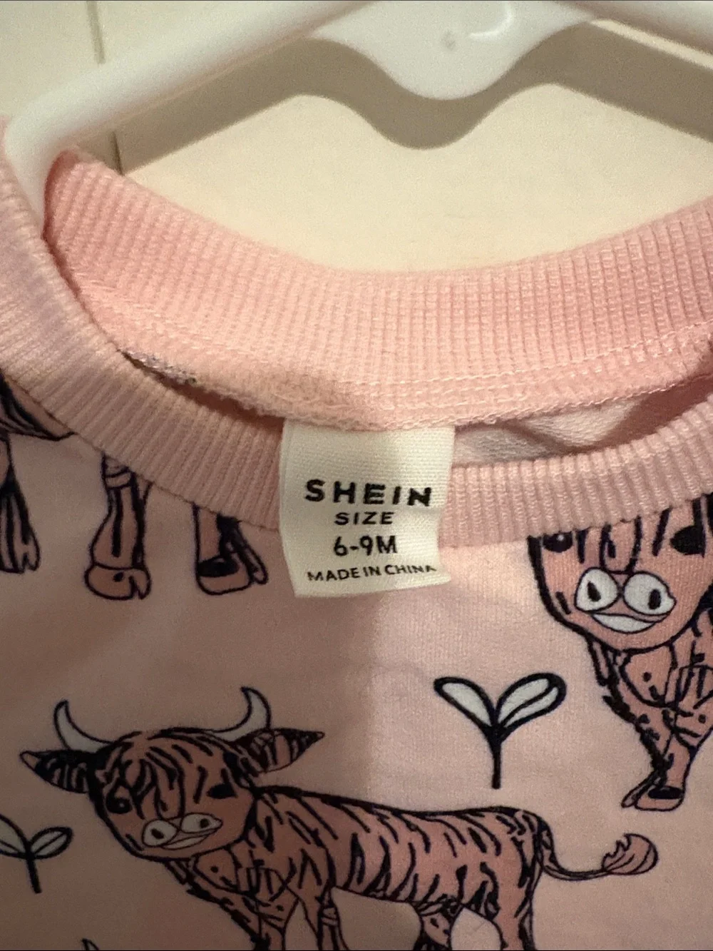 SHEIN Pink Long-Sleeve Cow Print One-Piece Bodysuit